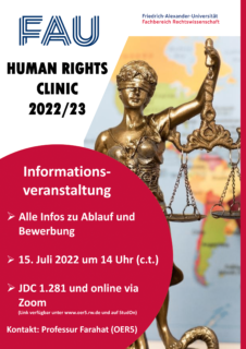 Zum Artikel "Informationsveranstaltung zur FAU Human Rights Clinic 2022/23"